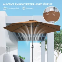 Outsunny Parasol de Jardin Extérieur 3x3 m, Parasol Inclinable Octogone avec Manivelle, 8 Baleines, Anti-UV, Chocolat(m-8)