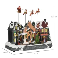 HOMCOM Pueblo Navideño Escena Navideña con Luces Papá Noel y Renos Móvil Decoración de Navidad 38,5x20,5x33cm Multicolor(m-3)