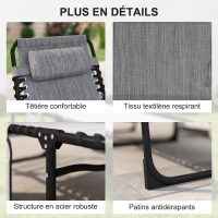 Outsunny Chaise longue pliable bain de soleil dossier inclinable 5 niveaux têtière amovible 189 x 58 x 30 cm gris(m-5)