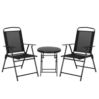 Outsunny Set de Grădină 3 Piese cu 2 Scaune 53,5x64x93 cm și Măsuță de Cafea Ø45x50 cm, din Metal, Negru(m-11)