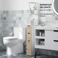 HOMCOM Coloană Pentru Baie cu Dulap, Rafturi și Sertare din Lemn, Lemn Natural(m-7)