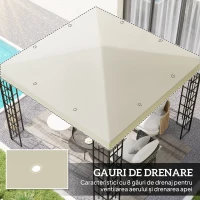 Outsunny Acoperiș pentru Gazebo de Grădină 3x3 m din Material Oxford 600D cu Orificii de Drenaj, Alb Crem(m-4)