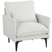 HOMCOM Poltrona da Salotto Imbottita in Tessuto Effetto Lino con Cuscino Lombare, Bianco(m-1)