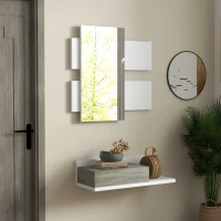 HOMCOM Conjunto de Móveis de Entrada com Espelho e Gaveta Móvel de Entrada Suspenso Estilo Moderno 75x3,5x75 cm e 75x30,5x20 cm Branco e Cinza(m-11)
