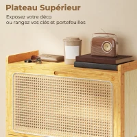 HOMCOM Meuble à chaussures 14 paires, armoire à chaussures 2 tiroirs rabattables, étagères réglables, 69x29x83cm, bois naturel(m-7)