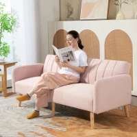 HOMCOM Canapé Convertible 2 Places Design scandinave Dossier inclinable 3 Positions Pieds Bois Tissu Aspect Lin Rose(m-10)
