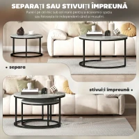 HOMCOM Set 2 măsuțe de cafea moderne, suprapuse, rotunde, gri marmorat(m-5)