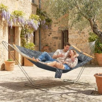 Outsunny Double Hammock 2 Person Swing Bed with Spreader Bars, Pillows, Pad, 200 x 140cm, Grey(m-2)