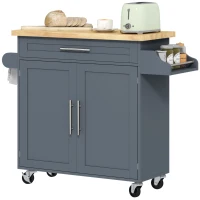 HOMCOM Carucior de bucătărie din lemn cu sertar, suport pentru condimente și dulap, 109x40x89 cm, gri și culoare lemn(m-12)