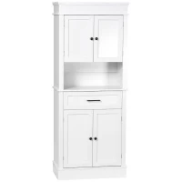 HOMCOM Armário de Cozinha com 4 Portas 1 Gaveta e Prateleira Aberta para Sala de Estar Sala de Jantar 74x39,5x183cm Branco(m-1)