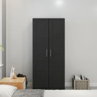 HOMCOM Double Panel Door Wardrobe, with Shelves - Black(m-7)