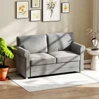 HOMCOM 2-Sitzer-Sofa, Kompakte Wohnzimmercouch, Stoff in Leinenoptik, weiche Sitzkissen, Stahlrahmen, Dunkelgrau(m-10)