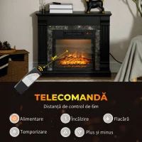 HOMCOM Semineu Electric care se Amplaseaza pe Podea cu Temporizator, Flacara Realista si Temperatura Reglabila, din Metal, ABS si PAL, 80x21.6x67.8 cm, Negru(m-6)