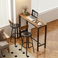 HOMCOM Set 2 Scaune de Bar în Stil Industrial cu Spătar, Șezut din Piele Ecologică și Suport pentru Picioare, Maro Rustic(m-8)
