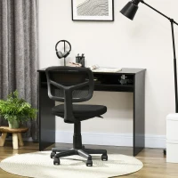 HOMCOM Modern Computer Desk, Home Office Table, Small Writing Desk with Storage Shelf, 90 x 50cm, Black Wood Grain(m-2)
