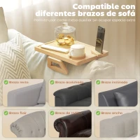 HOMCOM Bandeja de Brazo para Sofá de Bambú Plegable y Flexible con Portavasos Extraíble y Soporte Giratorio para Teléfono(m-4)