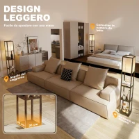HOMCOM Lampada da Terra con Ripiani, Luce Regolabile, Interruttore a Pedale e Porte USB, Marrone(m-9)