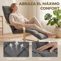 HOMCOM Butaca de Salón Tapizada en Lino con Reposapiés con Balanceo Suave Respaldo Alto Asiento Amplio Gris(m-4)