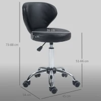 HOMCOM Taburet Rotativ 360° Reglabil, Taburet Cosmetic cu Spătar, din Oțel și Piele Ecologică, Negru(m-3)