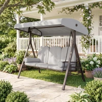 Outsunny 3 Seater Canopy Swing Chair, Outdoor Garden Swing Seat with Adjustable Canopy, Cushions and Cup Trays, Steel Frame, Light Grey(m-14)