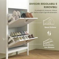 HOMCOM Scarpiera Slim 3 Cassetti per 21 Paia di Scarpe Taglia EU44 e Ripiani Regolabili, 80x24x131cm, Bianco(m-5)
