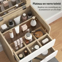 HOMCOM Coiffeuse avec miroir rabattable et tabouret de rangement, table de maquillage, 2 tiroirs, siège rembourré, chêne blanc(m-7)