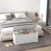 HOMCOM Cassapanca in Legno con Cerniere di Sicurezza, Panca Contenitore Capacità 127L, 100x40x45cm, Bianco(m-9)