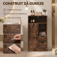 HOMCOM Dulap Baie Îngust cu 2 Sertare și Rafturi Reglabile pentru Bucătărie, Living, Hol, Maro Rustic(m-7)