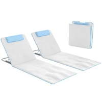 Outsunny Strandliege Sonnenliege Gartenliege, klappbar, verstellbare Rücklehne, Seitentasche, 48 cm x 134 cm x 33-43 cm, Beige(m-12)