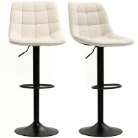 HOMCOM Lot de 2 tabourets de bar, chaises de bar en chenille hauteur réglable avec dossier pivotant 360° 47x48x117,5cm beige(m-12)