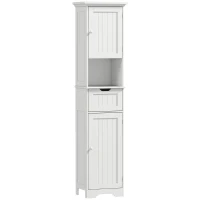 HOMCOM Mobile Colonna Bagno in Legno con 2 Armadietti con Sensore, Ripiano Aperto e Cassetto, 40x30x170 cm, Bianco(m-1)