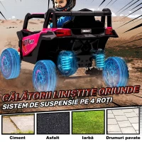 AIYAPLAY Mașină Electrică UTV pentru Copii 12V cu Centură, Telecomandă, Suspensii, USB, 3-7 km/h, 3-5 Ani, Roz(m-8)