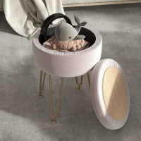 HOMCOM 5L Velvet-Feel Storage Ottoman - Light Pink(m-2)