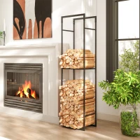 Outsunny Metal Firewood Log Holder, Heavy Duty Firewood Rack with Adjustable Shelf, Indoor Outdoor Fireplace Wood Storage Shelf, 45 x 31 x 170 cm, Black(m-10)