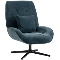 HOMCOM Accent Chair, Chenille Upholstered Swivel Armchair with Lumbar Pillow, High Back, Deep Seat and Metal Legs, Dark Green(m-1)