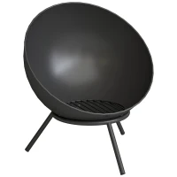 Outsunny Feuerschale 60 x 53 x 66cm verstellbar Feuerstelle mit Schürhaken Kohlegitter Ständer Schwarz(m-1)