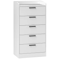 HOMCOM Cassettiera 5 Cassetti in Legno con Maniglie in Acciaio, 60x40x114 cm, Bianco(m-1)