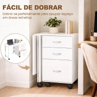 HOMCOM Secretária Dobrável com Rodas e Travões 3 Gavetas e Tampo Rebatível Design Moderno 107x50x72 cm Branco com Veio(m-4)
