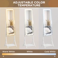 HOMCOM Free Standing Dressing Mirror with LED Lights, Full Length Mirror with 3 Temperature Colours and Storage Shelf(m-5)