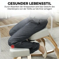 Vinsetto Kniestuhl, ergonomischer Sitzhocker, Polsterhocker für gesunde Sitzhaltung, Birkenholz, 120 kg belastbar, Cremeweiß(m-6)