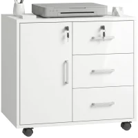 HOMCOM Caisson bureau meuble de rangement verrouillable avec 3 tiroirs et étagère réglable, roulettes, 40 x 60 x 56 cm, blanc(m-18)