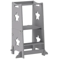 AIYAPLAY Scară Montessori Convertibilă în Set de Masă și Scaune cu Bară de Siguranță, din Lemn, 60x44.5x86 cm, Gri(m-1)