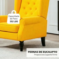 HOMCOM Poltrona de Sala com Apoios de Braço e Pernas de Madeira Capacidade de 160 kg para Quarto Escritório 74x86x102 cm Amarelo(m-8)