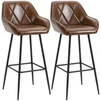 HOMCOM Conjunto de 2 Bancos Altos Estofados em PU com Encosto Alto Pés de Aço e Apoio para os Pés 50x47,5x102,5cm Marrom(m-13)