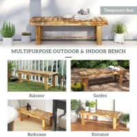 Outsunny Wooden Garden Bench, 2 Seater Outdoor Bench, Fir Wood Backless Patio Loveseat with Slatted Seat for Park, 110 x 38 x 35 cm, Carbonised(m-7)