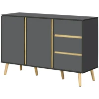 HOMCOM Sideboard, Modern Kitchen Cupboard with Double Doors and 3 Drawers, Adjustable Shelves for Living Dining Room, Dark Grey(m-10)