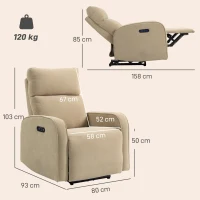 HOMCOM Fotoliu Reclinabil Electric din Catife cu Suport pentru Picioare, Tetieră Reglabilă și Porturi, 80x93x103 cm, Bej(m-3)