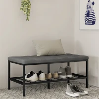 HOMCOM Banc à chaussures avec coussin rembourré et étagère de rangement, banc d'entrée pour couloir, chambre, 90x41x40cm, gris(m-10)