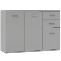 HOMCOM Bufet Modern cu 3 Dulapuri și 2 Sertare, din Lemn, 106x35x76 cm, Gri Deschis(m-1)