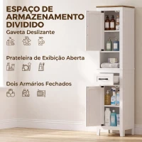 HOMCOM Armário Alto e Estreito Rústico para Casa de Banho com Gaveta, Prateleira Aberta, Portas e Prateleiras Ajustáveis 34,5x30x148 cm Branco(m-4)